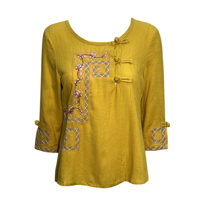Shockwave Embroidered 3/4 Sleeves Blouse - Yellow