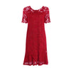 Sarrer V-neck Lace Midi Dress - Red