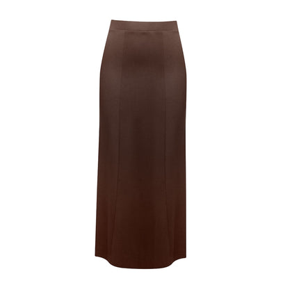 LAZZENI Paneled Long Skirt - Dark Brown