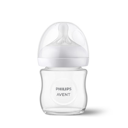 Philips Avent Natural Response Glass Baby Bottle 120ml / 4 oz 0m+ (Flow 2 Nipple) (SCY930-01)