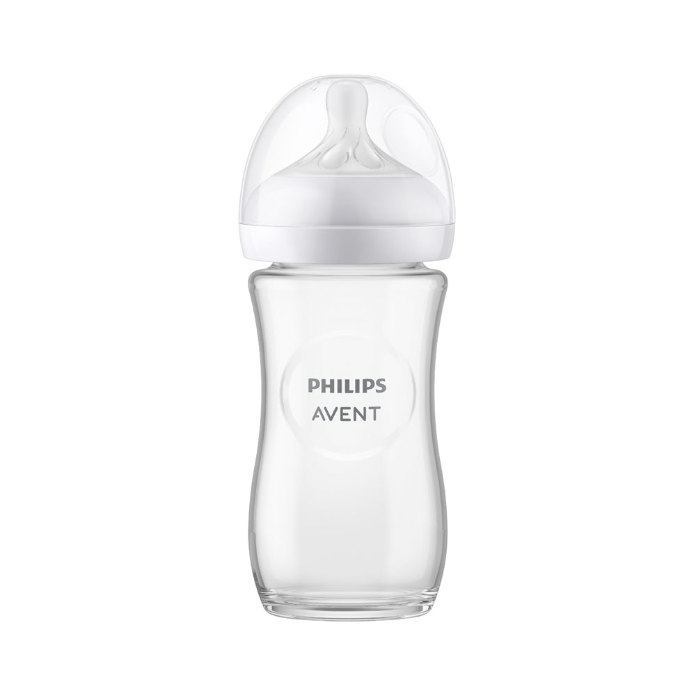 Philips Avent Natural Response Glass Baby Bottle 240 ml / 8 oz 1m+ (Flow 3 Nipple) (SCY933-01)