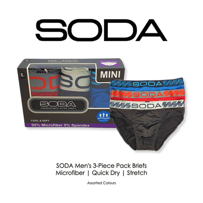 SODA 3 Piece Pack Microfiber Mini Briefs with Waistband - Assorted Colours
