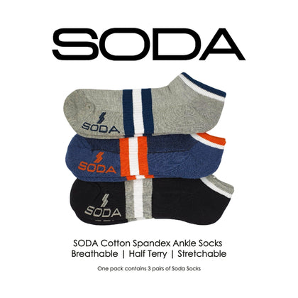 SODA 3 Pairs Pack Casual Half Terry Ankle Socks - Assorted Colours