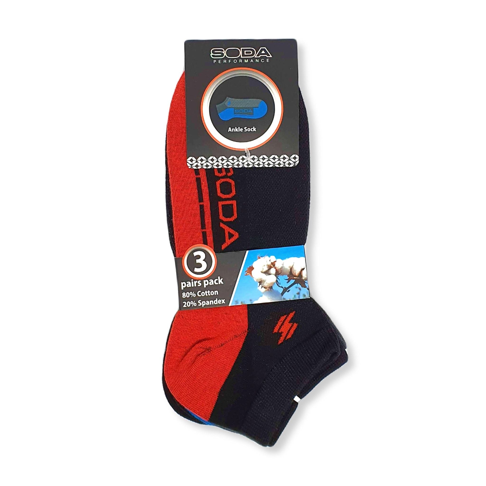 SODA 3 Pairs Pack Casual Ankle Socks - Assorted Colours