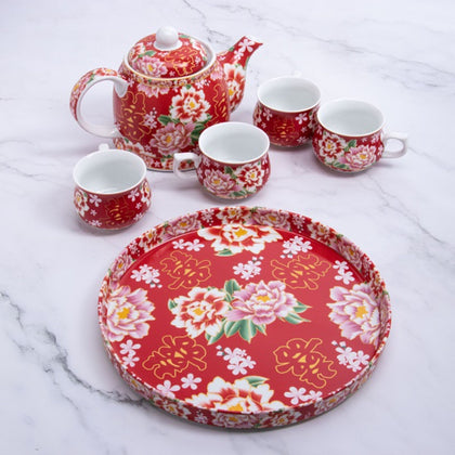 The Chinese Wedding Shop Chinese Wedding Tea Set (Colourful Peonies) (T24)