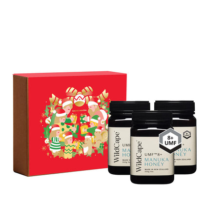 Wildcape Manuka Honey UMF8+ 500g x 3 In Christmas Box + Sleeve