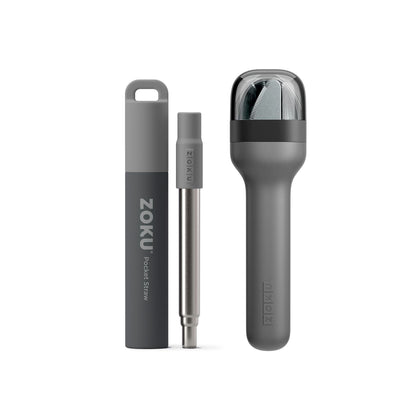 Zoku Reusable Pocket Utensil Set + Reusable Pocket Straw - Two Tone Grey