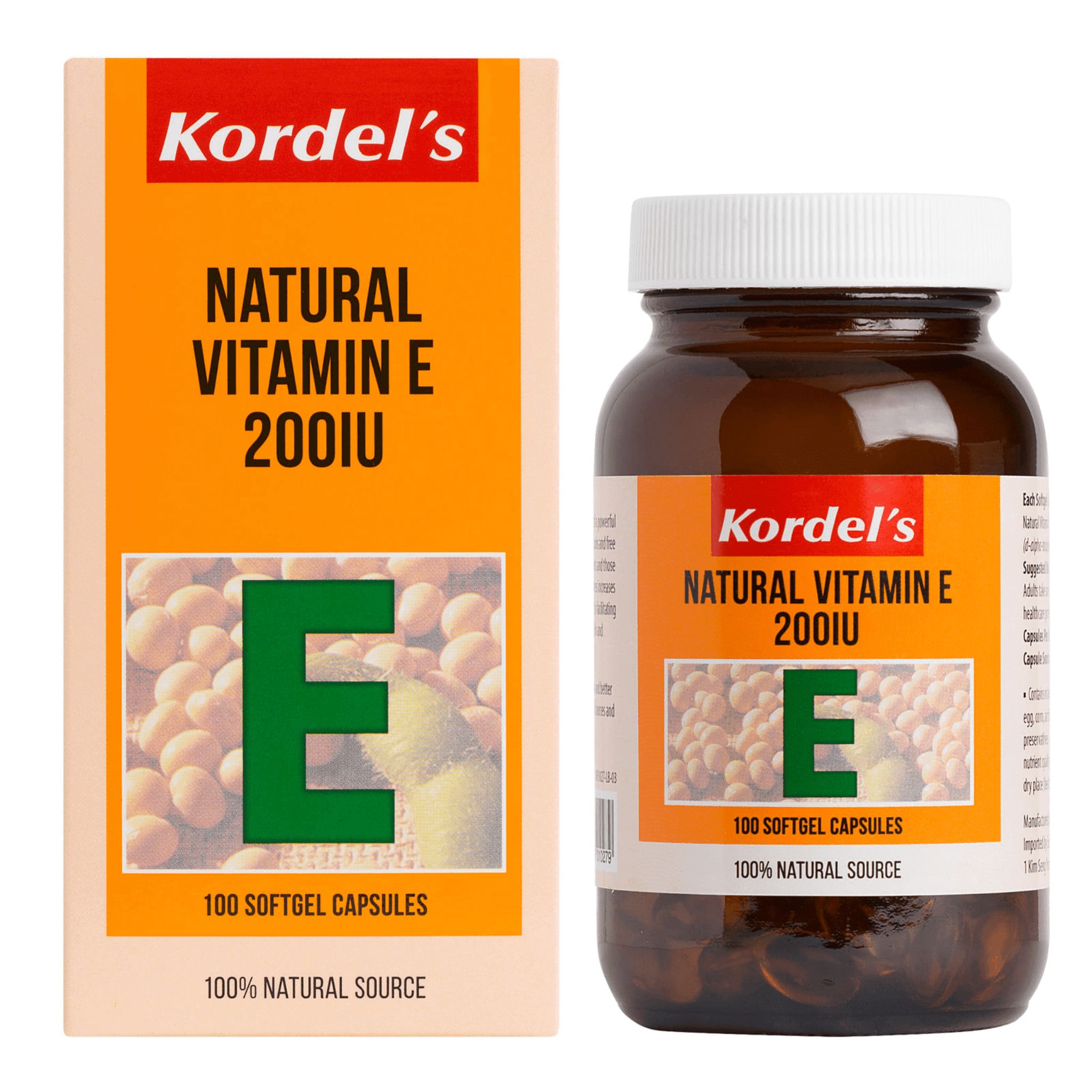 Kordel's Natural Vitamin E 200IU (100 Soft Gels)